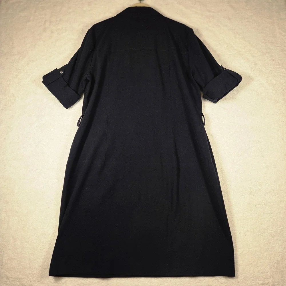 MICHAEL KORS Womens Navy Utility Zip Front Dress XL Roll Tab Sleeves Pockets